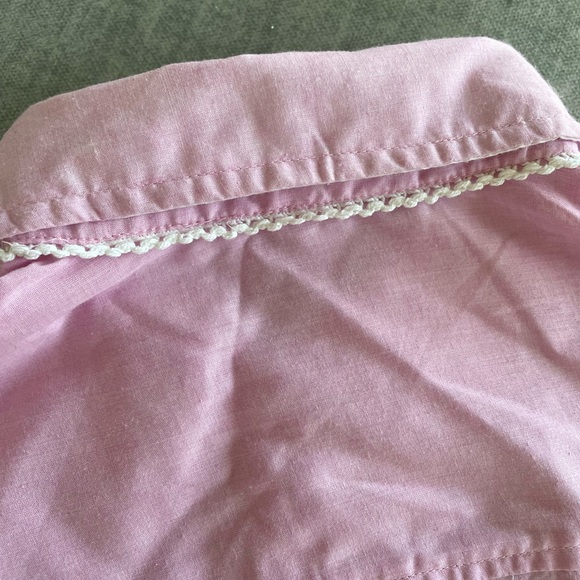 Tommy Girl Oxford Button Up L Pink Lilac White Elbow Patches Tab Sleeves Lace - Picture 11 of 11